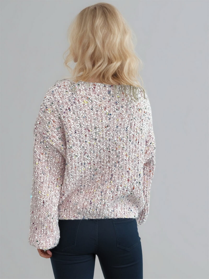 NURO Women's Polka Dot Pullover Sweater - Long Sleeve V-Neck Knit Top, Casual Everyday Wear