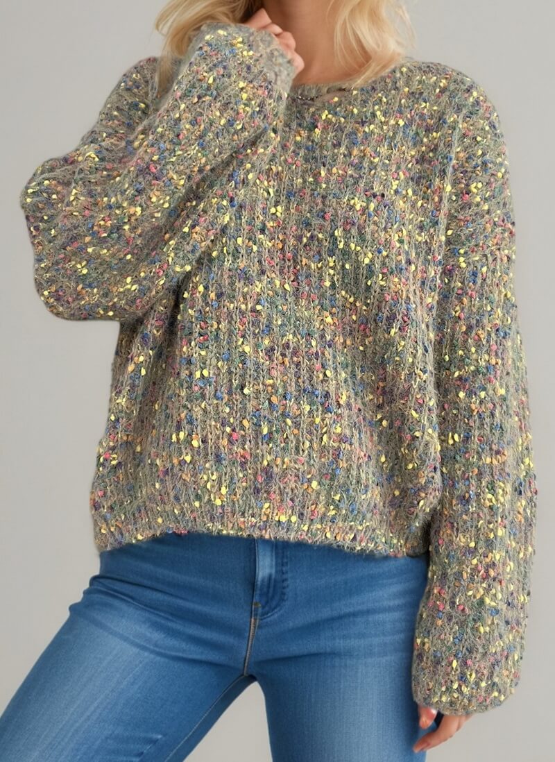 NURO Women's Polka Dot Pullover Sweater - Long Sleeve V-Neck Knit Top, Casual Everyday Wear