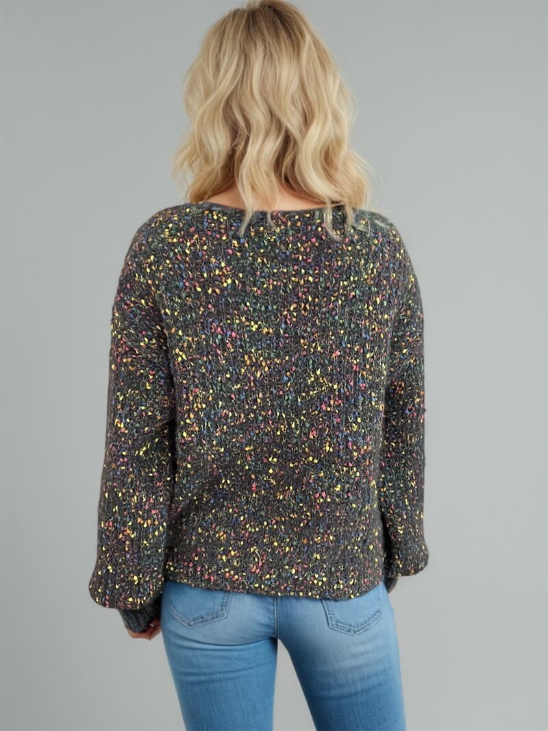 NURO Women's Polka Dot Pullover Sweater - Long Sleeve V-Neck Knit Top, Casual Everyday Wear