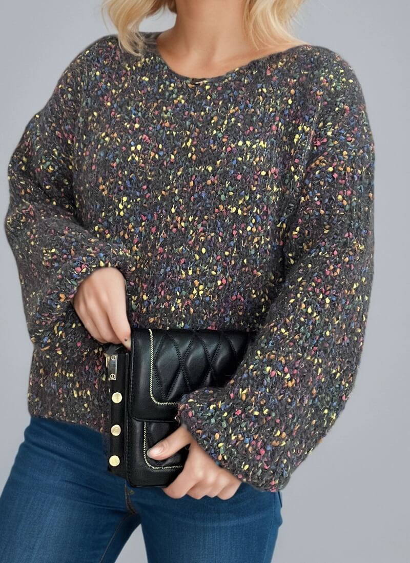 NURO Women's Polka Dot Pullover Sweater - Long Sleeve V-Neck Knit Top, Casual Everyday Wear