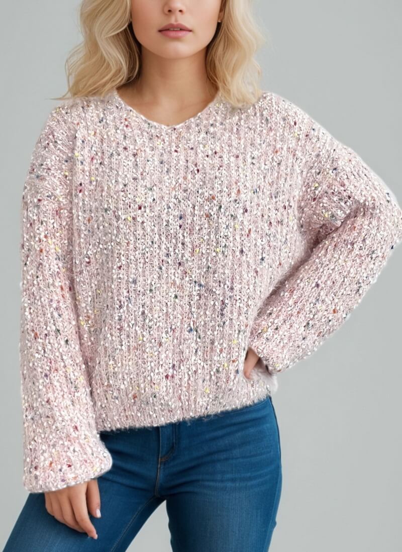 NURO Women's Polka Dot Pullover Sweater - Long Sleeve V-Neck Knit Top, Casual Everyday Wear