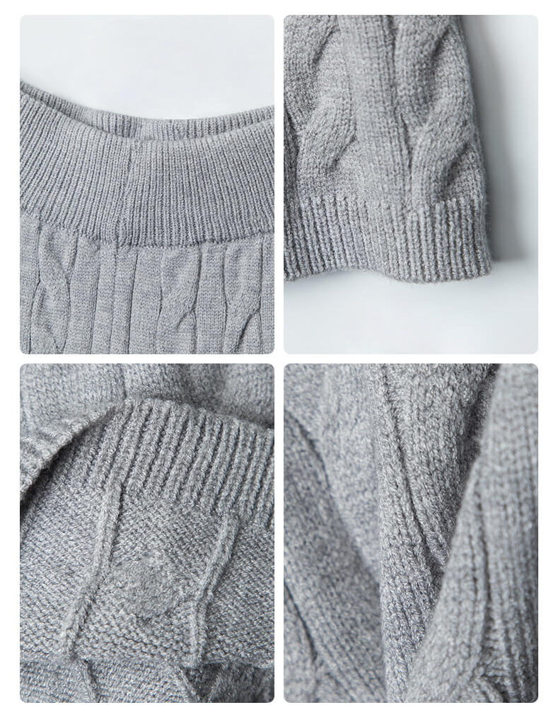 NURO Women's Polo Neck Cable Knit Sweater Set, Long Sleeve Top & Shorts Two-Piece Outfit