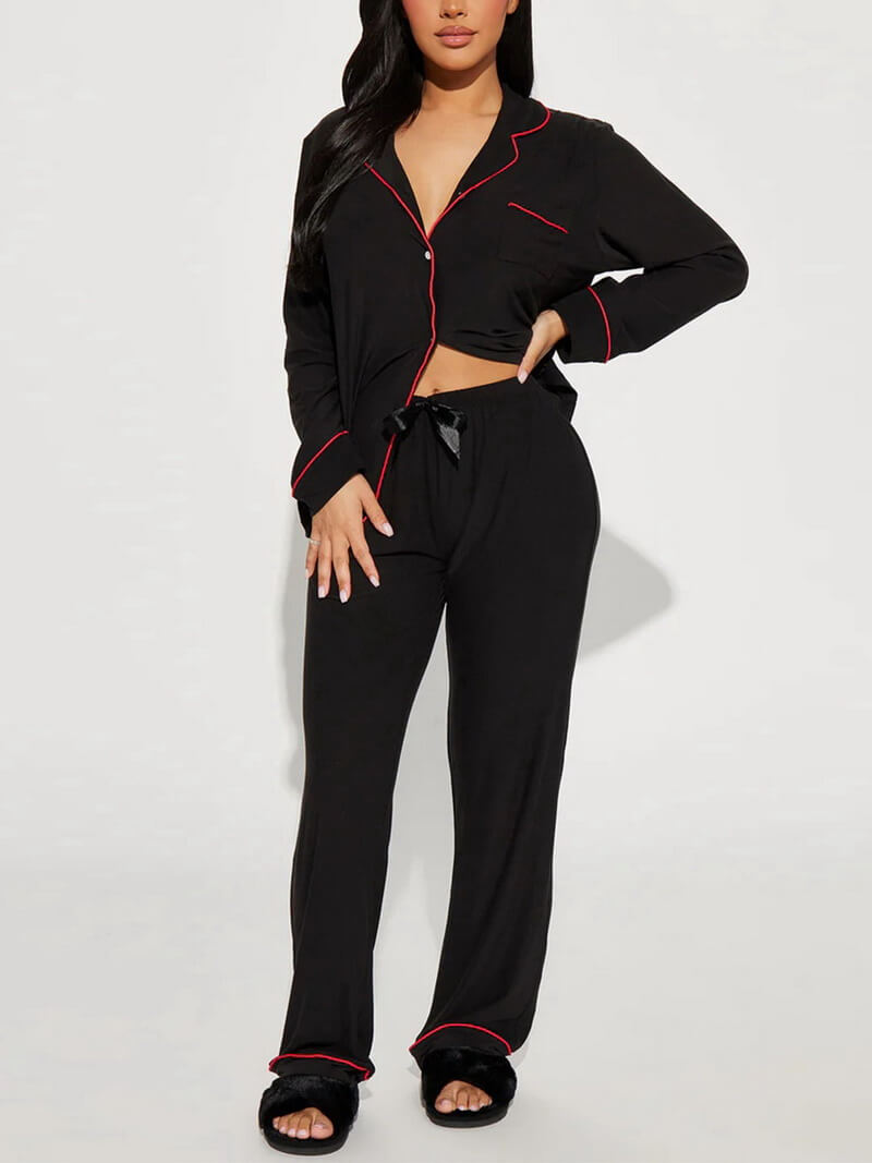 NURO Women's Printed Button-Down Loungewear Set Long Sleeve Pajamas with Pants, Soft Polyester Blend Home Sleepwear for Fall Winter Spring