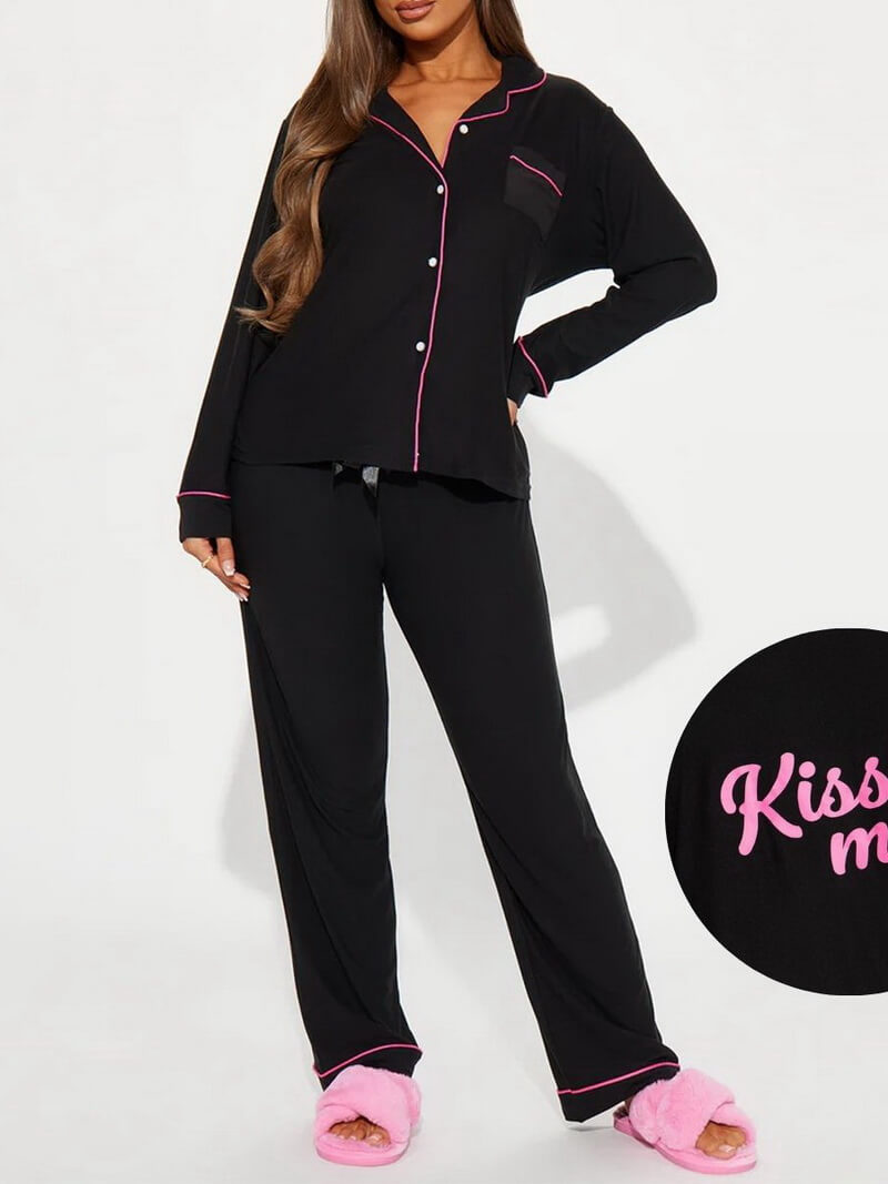 NURO Women's Printed Button-Down Loungewear Set Long Sleeve Pajamas with Pants, Soft Polyester Blend Home Sleepwear for Fall Winter Spring