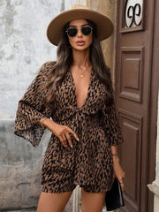 NURO Women's Printed Satin Jumpsuit, Wide Leg Three-Quarter Sleeve Romper