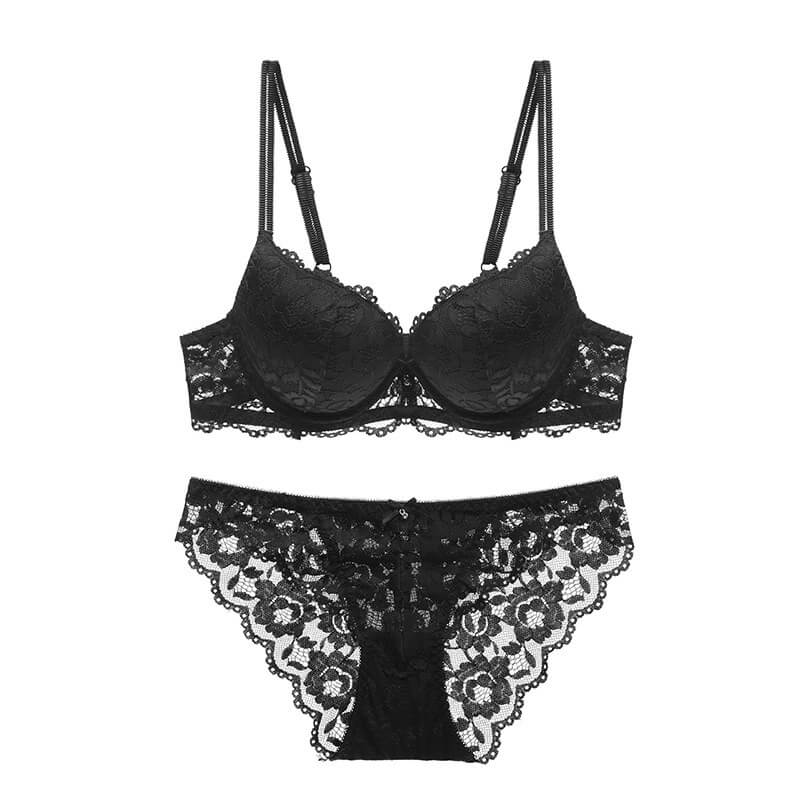 NURO Women's Push-Up Lace Demi Bra Set