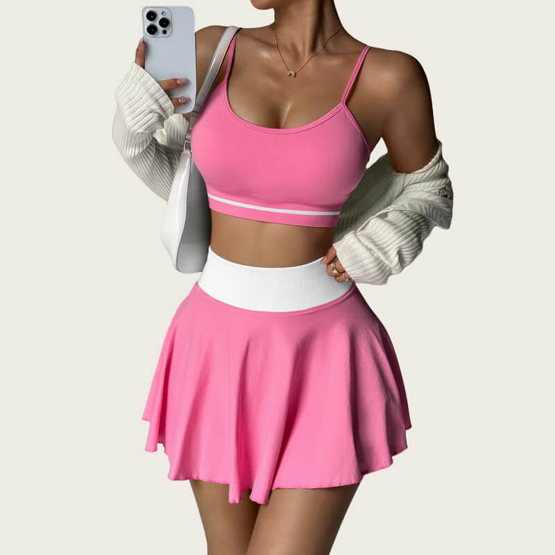 NURO Women's Quick-Dry Sports Skirt Set with Supportive Bra Top