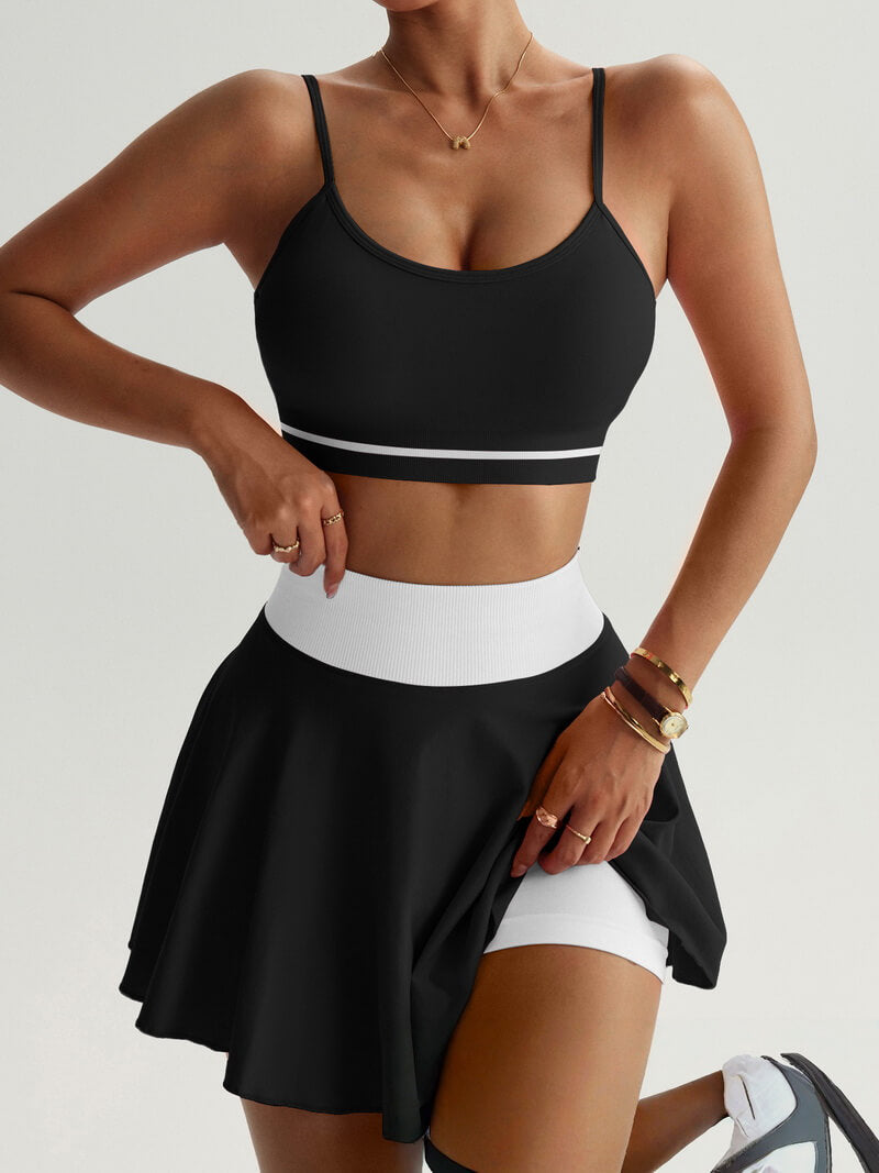 NURO Women's Quick-Dry Sports Skirt Set with Supportive Bra Top