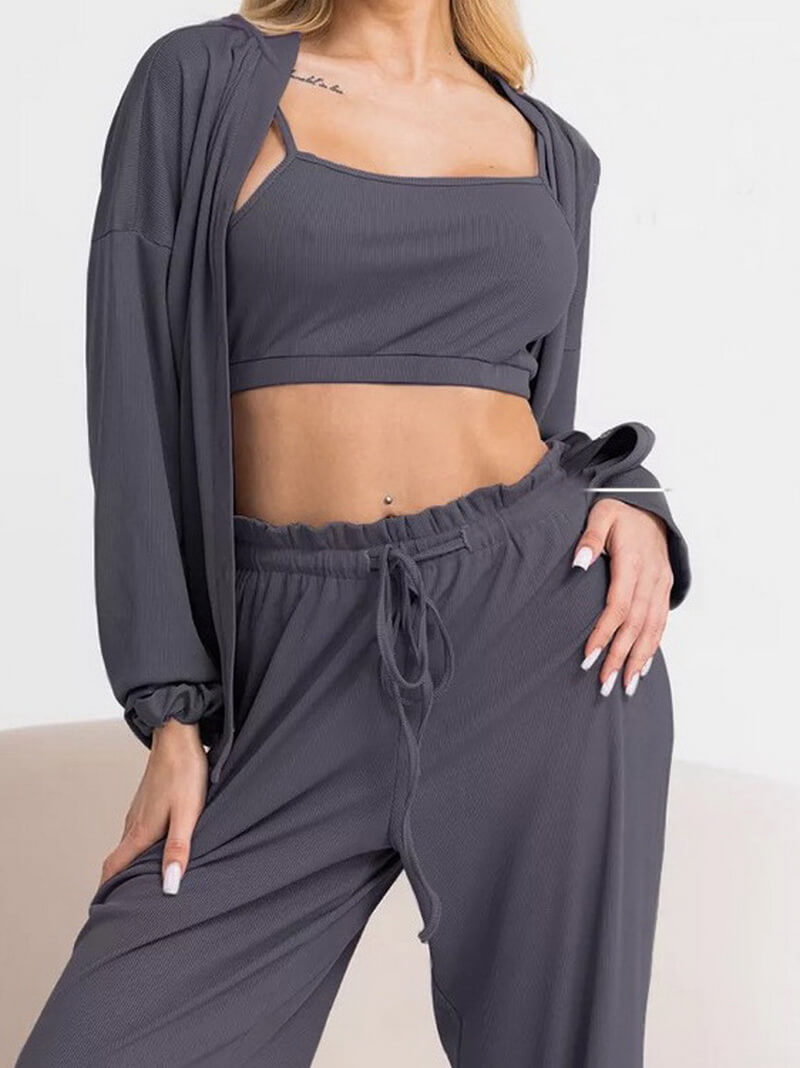 NURO Women's Rayon 3-Piece Loungewear Set with Sleeveless Top and Cardigan, Lightweight Sleepwear for Spring and Fall