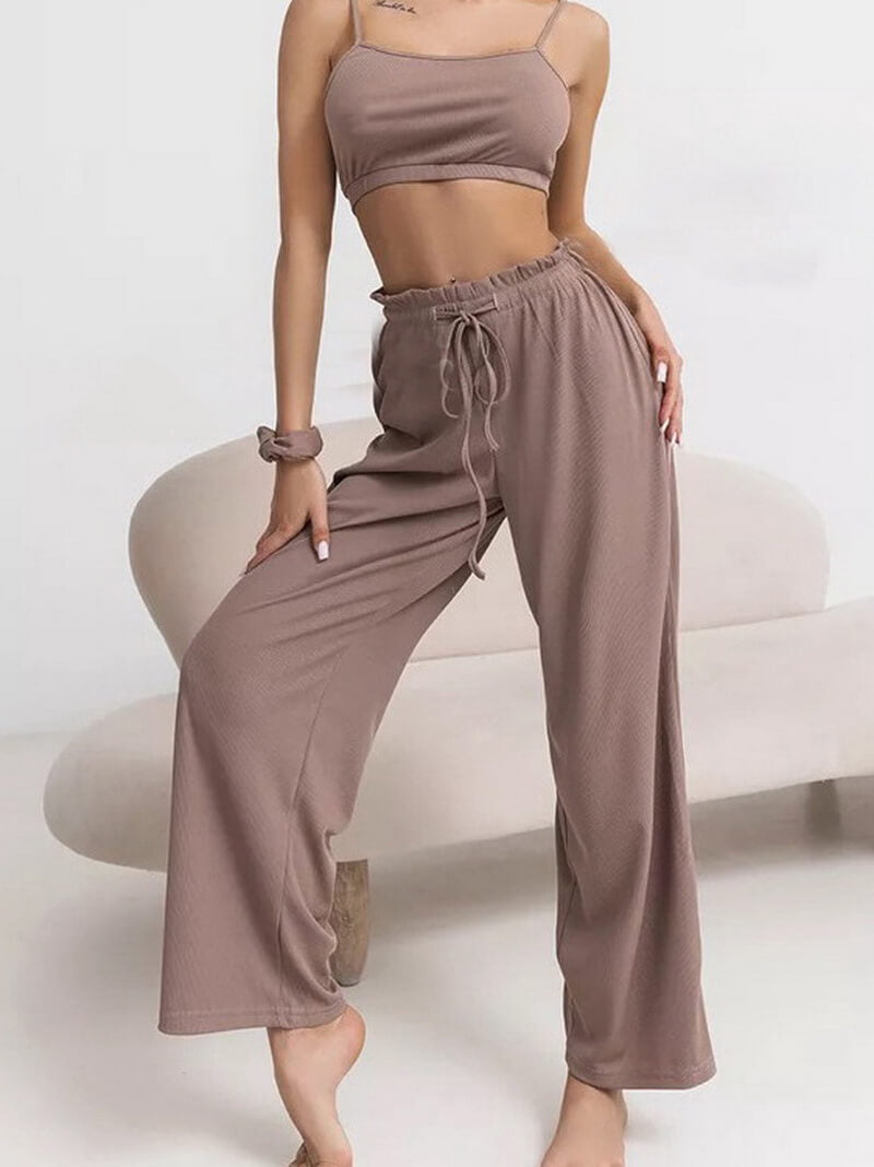 NURO Women's Rayon 3-Piece Loungewear Set with Sleeveless Top and Cardigan, Lightweight Sleepwear for Spring and Fall