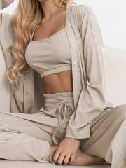 NURO Women's Rayon 3-Piece Loungewear Set with Sleeveless Top and Cardigan, Lightweight Sleepwear for Spring and Fall