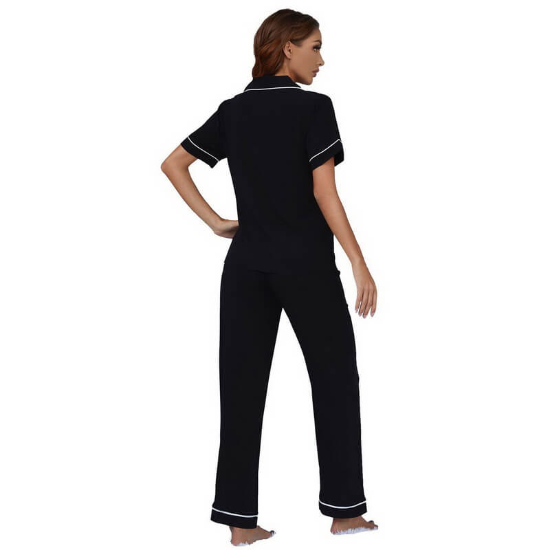 NURO Women's Rayon Loungewear Set with Half Sleeve Button-Down Top and Lounge Pants, Lightweight Spring and Autumn Home Wear or Casual Outfit