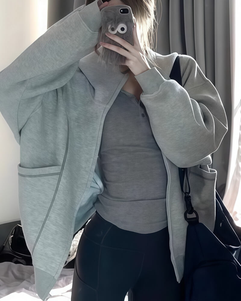 NURO Women's Relaxed Fit Hooded Zip-Up Sweatshirt, Mid-Weight Long Sleeve Casual Loungewear Jacket