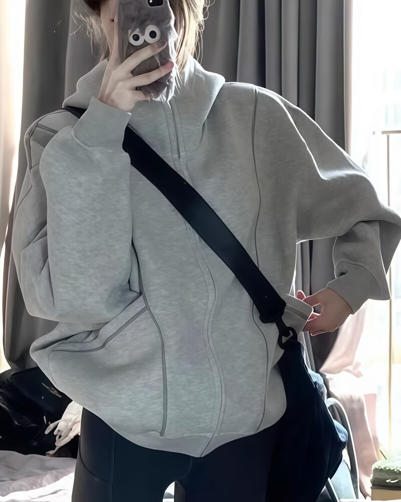 NURO Women's Relaxed Fit Hooded Zip-Up Sweatshirt, Mid-Weight Long Sleeve Casual Loungewear Jacket