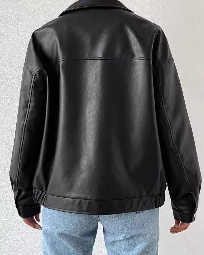 NURO Women's Retro Biker Leather Jacket - Zip-Up Motorcycle Style Coat, Vintage Inspired Faux Leather Jacket