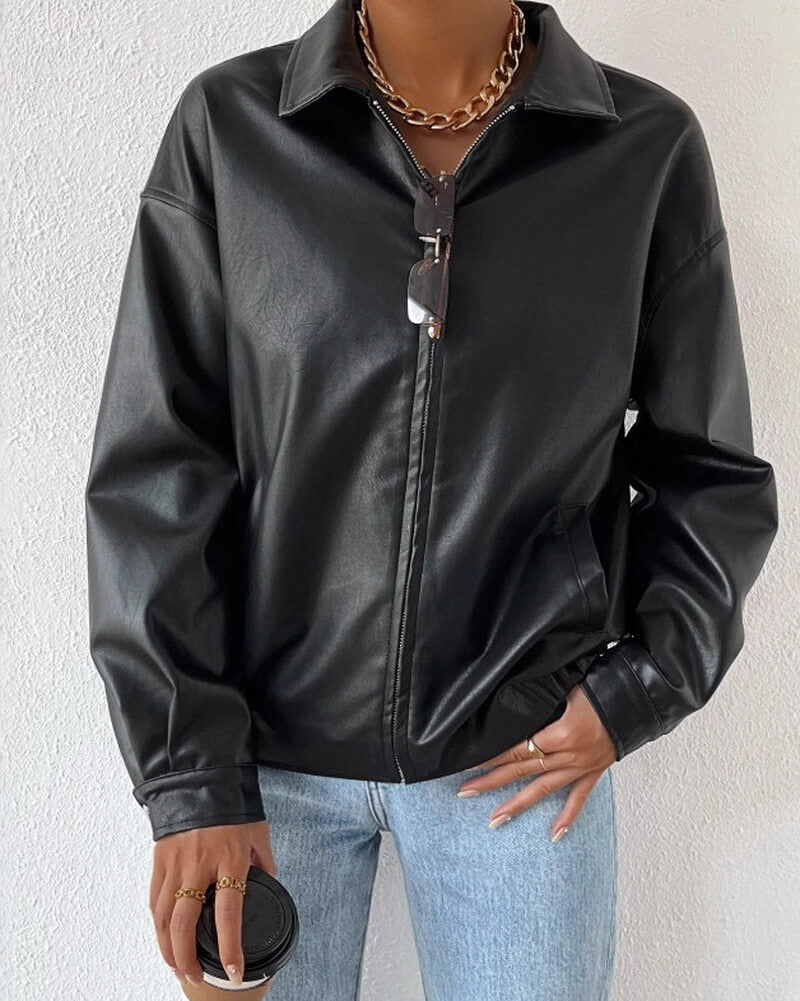 NURO Women's Retro Biker Leather Jacket - Zip-Up Motorcycle Style Coat, Vintage Inspired Faux Leather Jacket