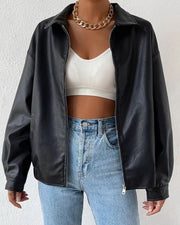 NURO Women's Retro Biker Leather Jacket - Zip-Up Motorcycle Style Coat, Vintage Inspired Faux Leather Jacket