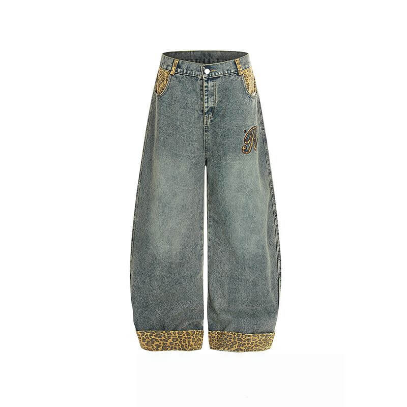 NURO Women's Retro Embroidered Straight Leg Jeans, Vintage Blue and Black Denim Pants for Fall