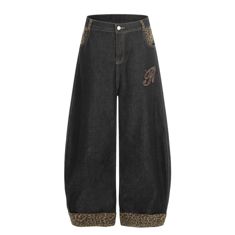 NURO Women's Retro Embroidered Straight Leg Jeans, Vintage Blue and Black Denim Pants for Fall