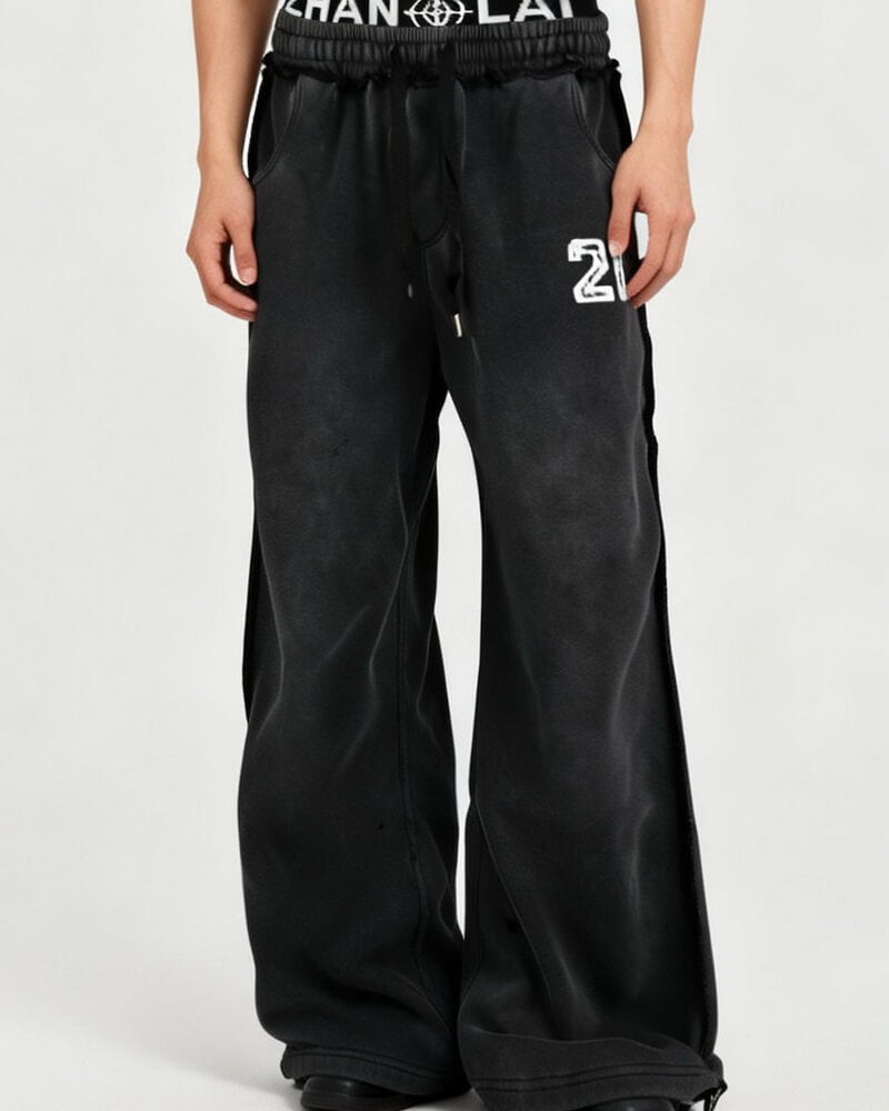 NURO Women's Retro Split Hem Wide Leg Pants, Loose Fit Knit Trousers for Casual Street Style