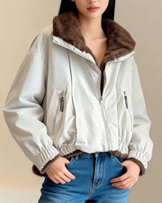 NURO Women's Reversible Faux Fur Jacket – Detachable Collar Oversized Coat