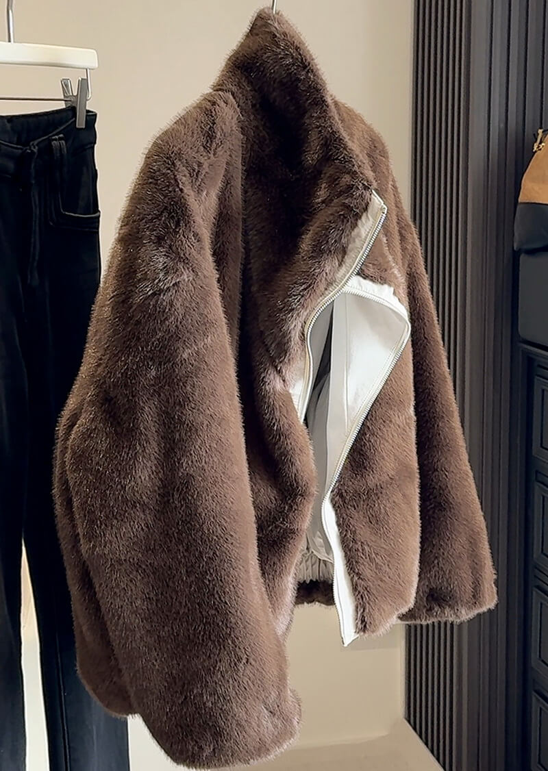 NURO Women's Reversible Faux Fur Jacket – Detachable Collar Oversized Coat