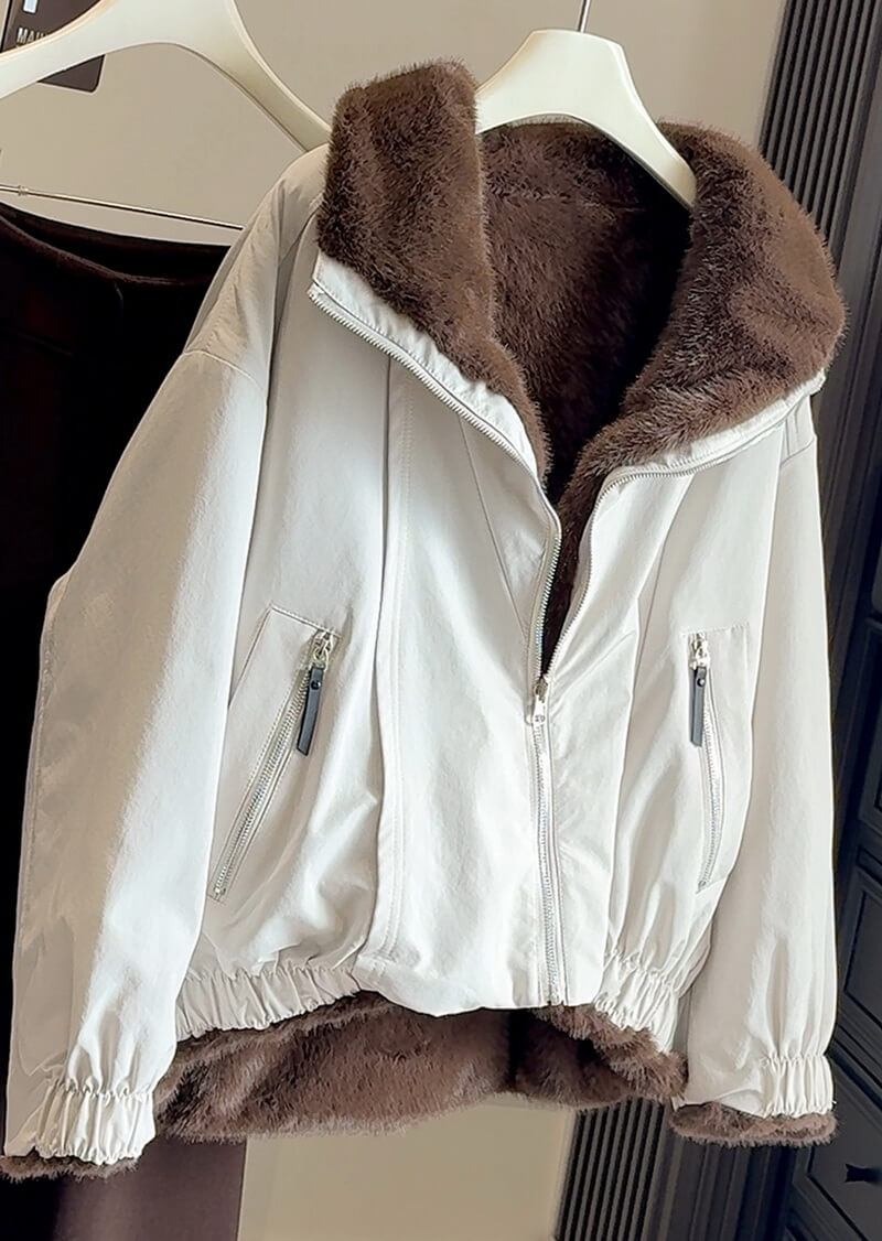 NURO Women's Reversible Faux Fur Jacket – Detachable Collar Oversized Coat