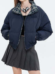 NURO Women's Reversible Puffer Jacket, Short Stand Collar Quilted Coat, Loose Fit Winter Outerwear