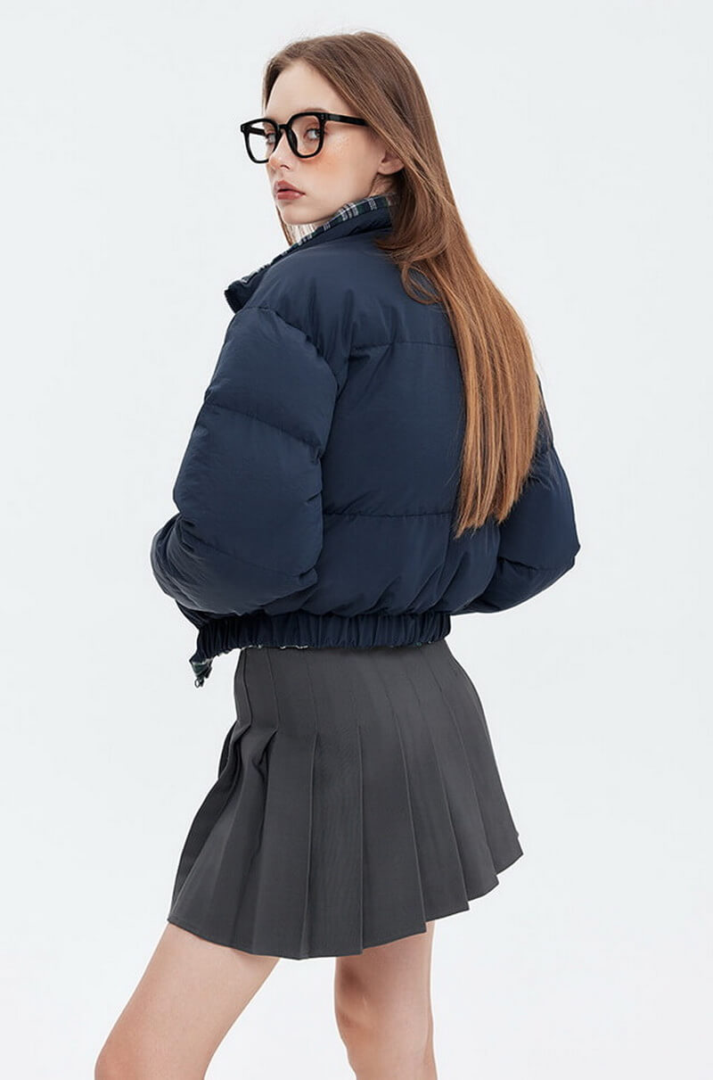 NURO Women's Reversible Puffer Jacket, Short Stand Collar Quilted Coat, Loose Fit Winter Outerwear