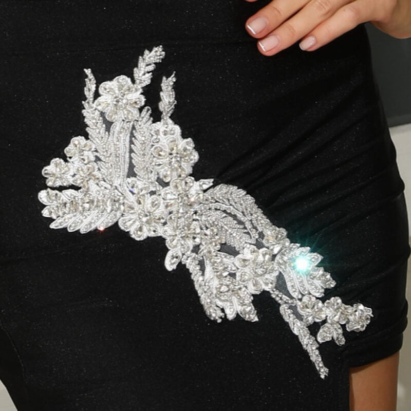 NURO Women's Rhinestone Bandage Dress, Long Sleeve Bodycon Mini Dress