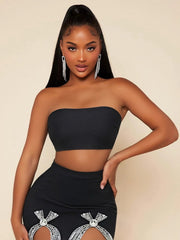 NURO Women's Rhinestone Bow Bandage Set, Tube Top and Mini Skirt Two-Piece Outfit