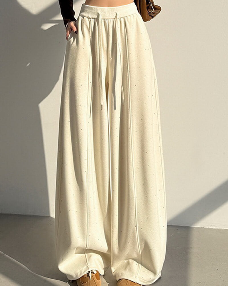 NURO Women's Rhinestone Embellished High-Waisted Wide Leg Pants