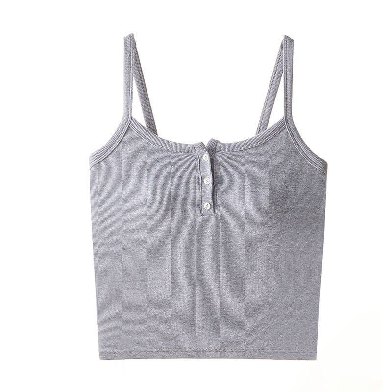 NURO Women's Ribbed Button-Front Cami Top, Padded Sleeveless Tank