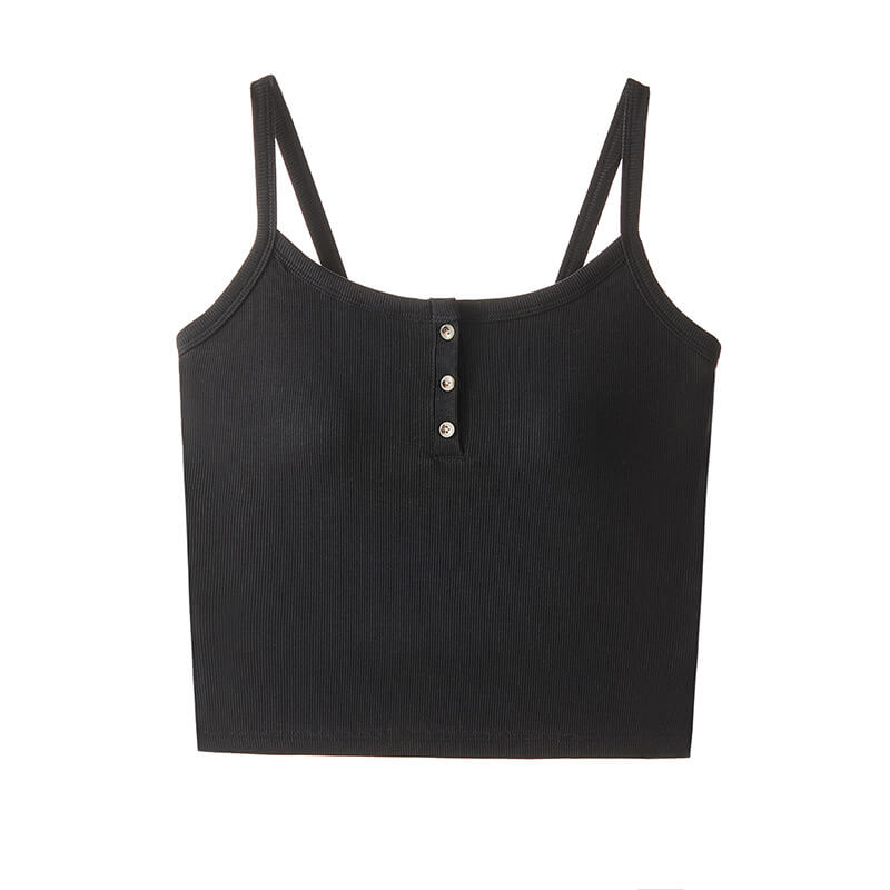 NURO Women's Ribbed Button-Front Cami Top, Padded Sleeveless Tank