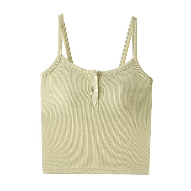 NURO Women's Ribbed Button-Front Cami Top, Padded Sleeveless Tank