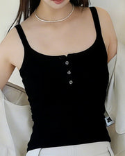 NURO Women's Ribbed Button-Front Cami Top, Padded Sleeveless Tank