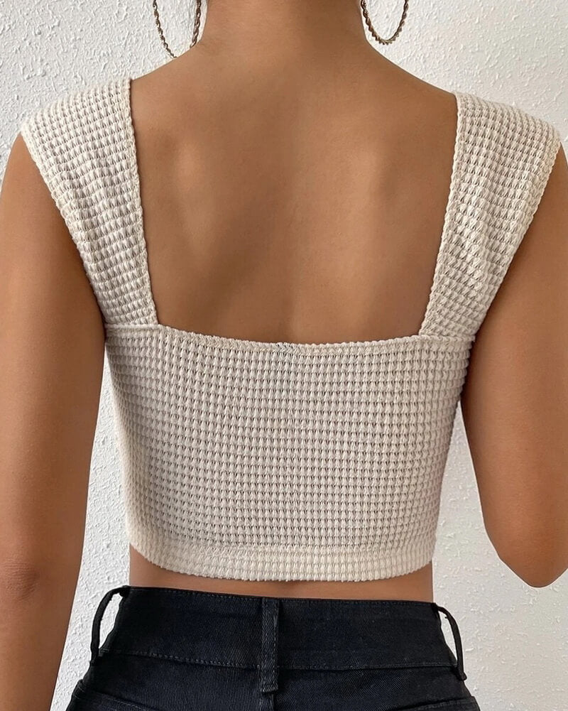 NURO Women's Ribbed Cropped Cami Top with Jacquard Detail