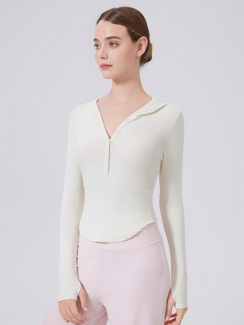 NURO Women's Ribbed Hoodie Slim-Fit Workout Top