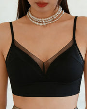 NURO Women's Ribbed Lace Bandeau, Seamless Thin Cup Bra Top