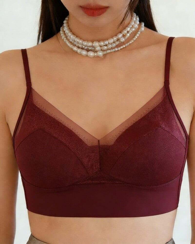 NURO Women's Ribbed Lace Bandeau, Seamless Thin Cup Bra Top