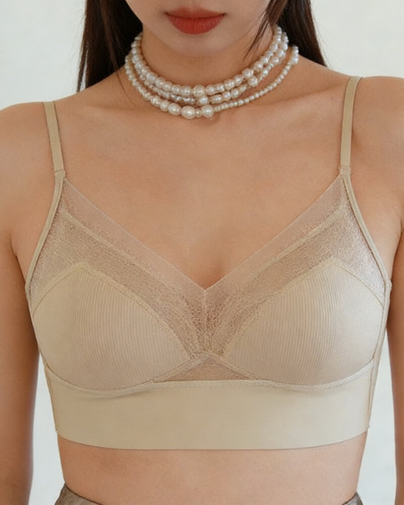 NURO Women's Ribbed Lace Bandeau, Seamless Thin Cup Bra Top