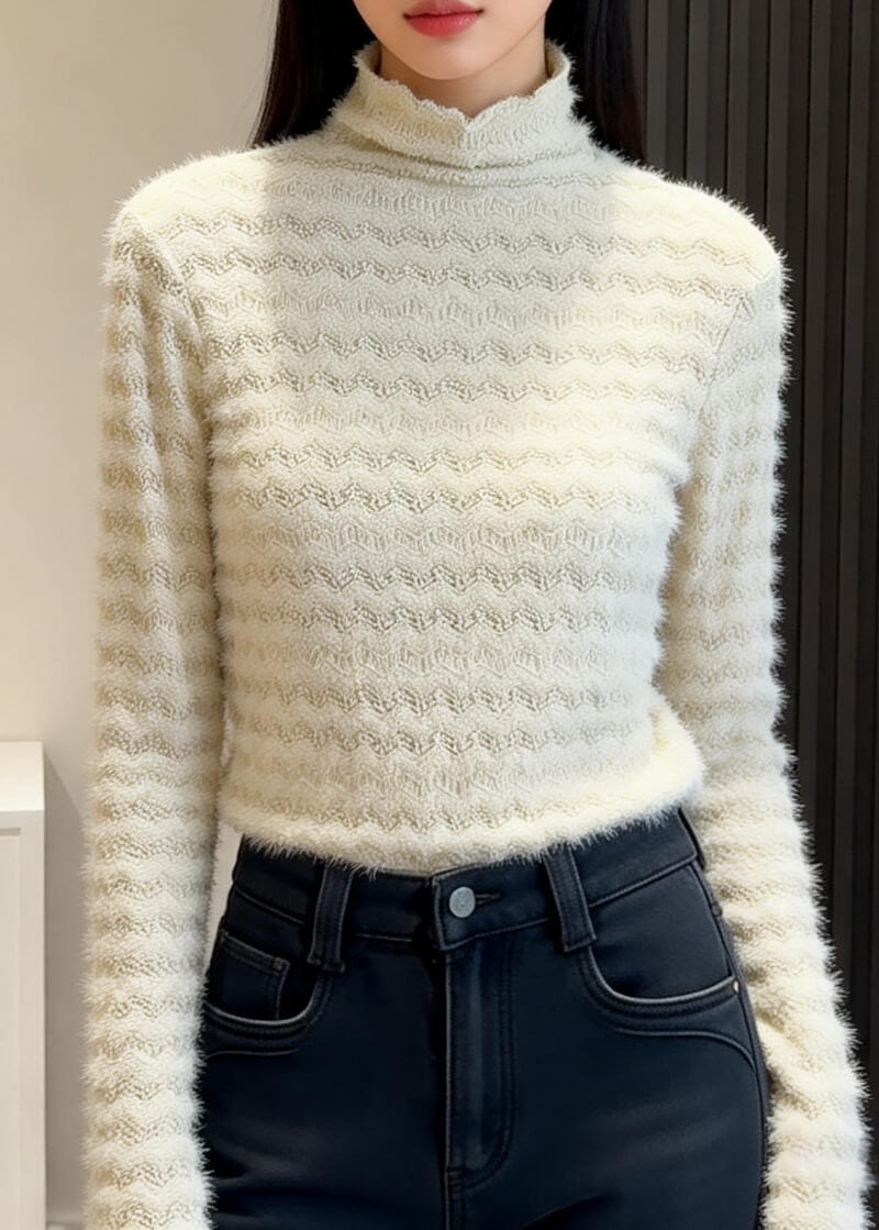 NURO Women's Ruffled High-Neck Lace Blouse, Sheer Long Sleeve Top for Layering and Casual Wear