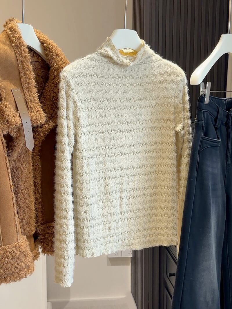 NURO Women's Ruffled High-Neck Lace Blouse, Sheer Long Sleeve Top for Layering and Casual Wear