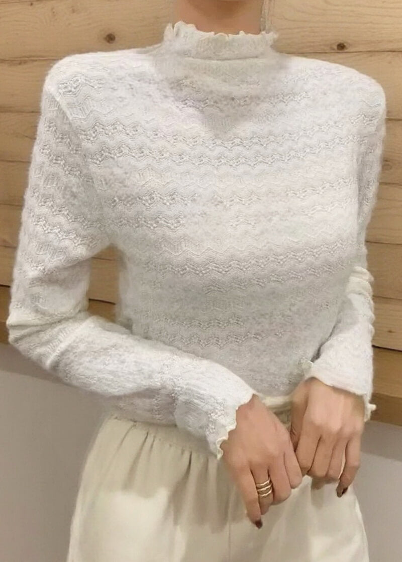 NURO Women's Ruffled High-Neck Lace Blouse, Sheer Long Sleeve Top for Layering and Casual Wear