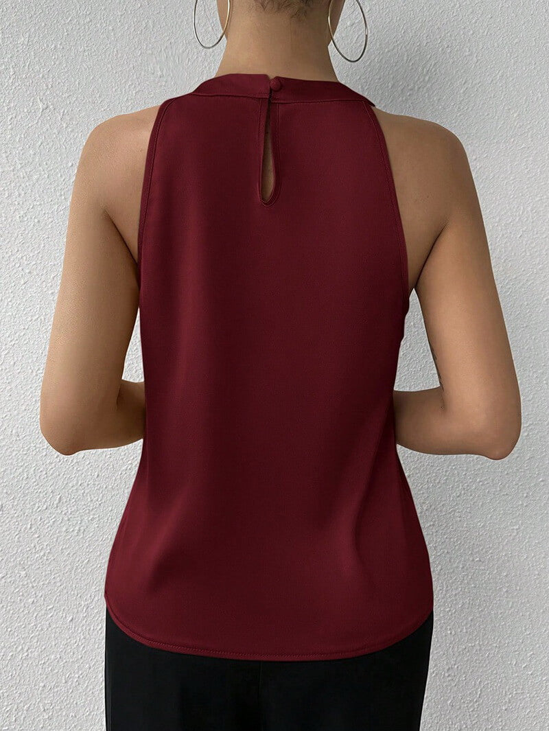 NURO Women's Satin Sleeveless Blouse, Elegant Ruffle Detail Casual Top