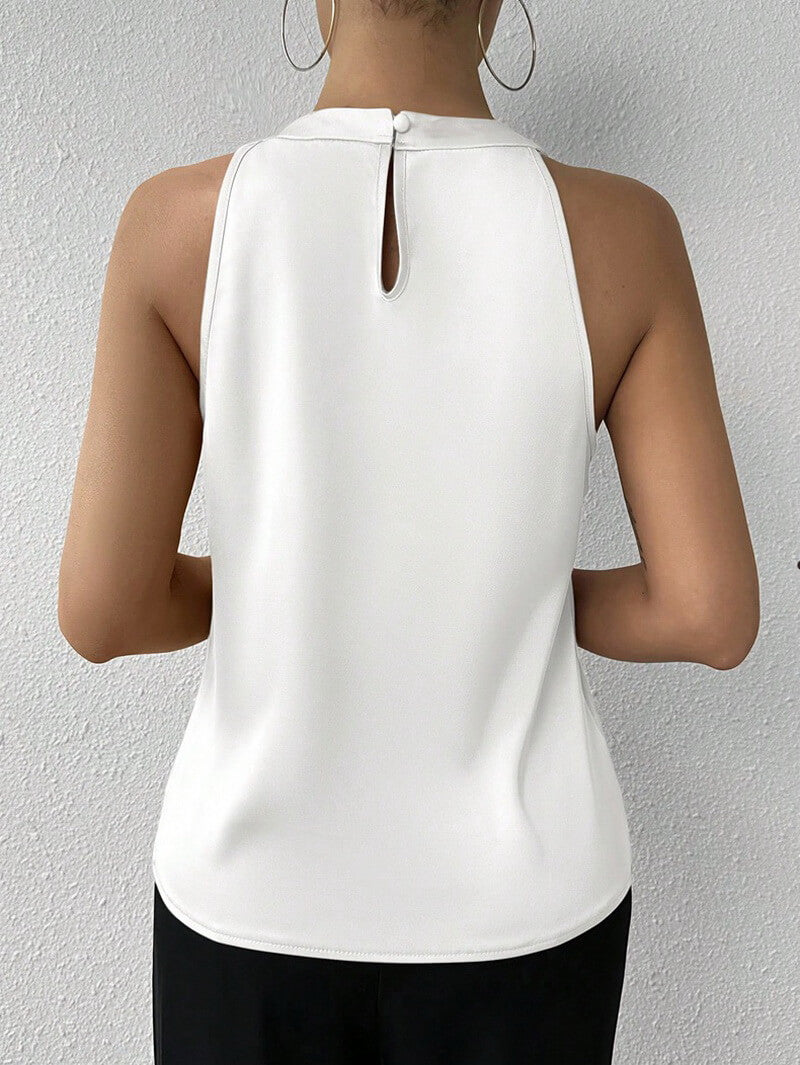 NURO Women's Satin Sleeveless Blouse, Elegant Ruffle Detail Casual Top