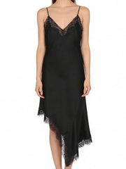 NURO Women's Satin Slip Mini Dress with V Neck - Elegant Night Out Dress