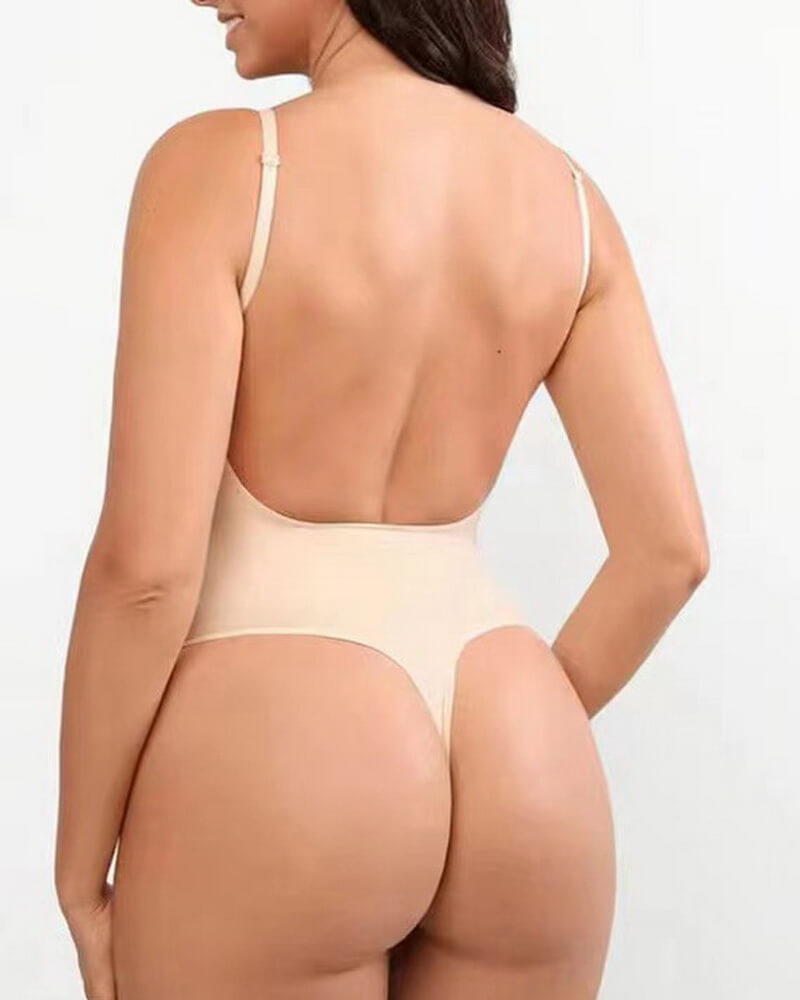 NURO Women's Seamless Bodysuit with Thong, Tummy Control and Backless Strappy Design