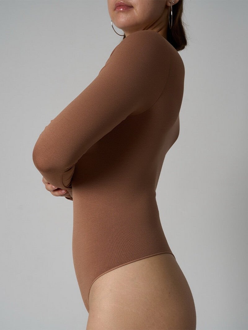 NURO Women's Seamless Long Sleeve Bodysuit, T-Shirt Style Slimming One-Piece