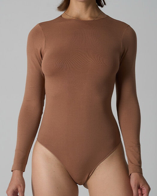 NURO Women's Seamless Long Sleeve Bodysuit, T-Shirt Style Slimming One-Piece